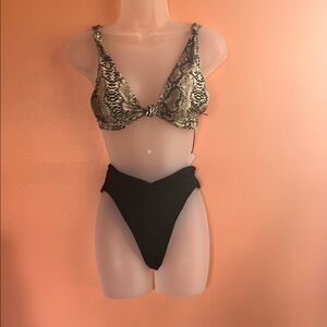 Snake Print Bikini Top and Black Bottoms